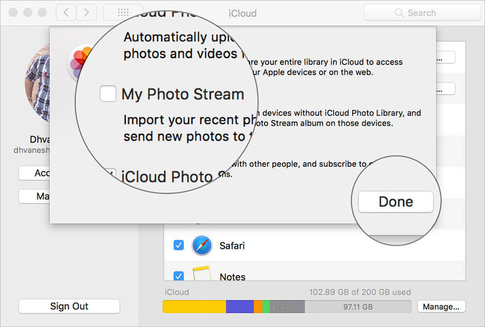my photo stream in icloud photos settings for mac